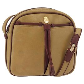 Bolso de Hombro CARTIER de Cuero Beige Oro Auth hk3696A Beige Dorado
