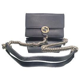 Gucci Interlocking G Black Leather Wallet on Chain Pre-owned Other