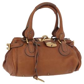 Chloé Chloe Paddington Handtasche Leder Braun Silber Gold Auth BA12532A Braun Silber Golden