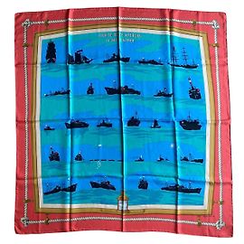 Hermès Lenço seda Feux de route aperçus la nuit en mer Branco Vermelho Azul Bege