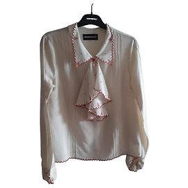 Zadig & Voltaire Ivory Silk Blouse with Red Scalloped Collar White Red