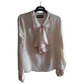 Zadig & Voltaire Blouse en soie ivoire à col festonné rouge Blanc Rouge