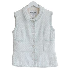 Chanel Cruise 1996 Tweed-Weste in Hellblau Weiß Hellblau