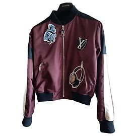 Louis Vuitton Embroidered Patch Bomber Jacket Black White Dark red