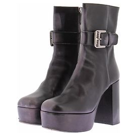 Miu Miu Black Leather Ankle Boots Size 39 Black