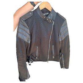 Tom Ford Black Leather and Quilted Fabric Biker Jacket Black
