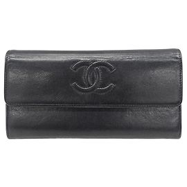 Chanel Women's Long Leather Wallet Black White