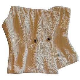Christian Dior Robes du Soir Bustier de Seda con Botones de Joyas Crudo