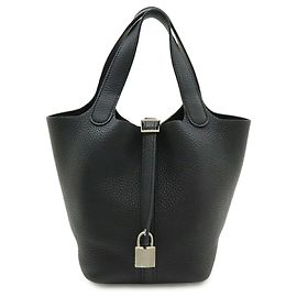 Hermès HERMES Picotin Lock PM Tressage de Cuir Tote Bag Black