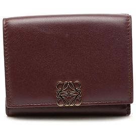LOEWE Red Leather Anagram Trifold Wallet Red Dark red