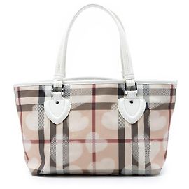 Burberry Beige House Check Coated Canvas Hearts Tote Beige