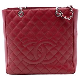 Chanel Red Caviar Vertical Grand Shopping Tote Red