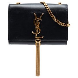 Saint Laurent Bolsa tiracolo Kate com borla em couro de vitelo liso preto Small Preto