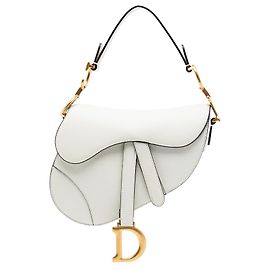 Bolsa Saddle em couro de bezerro granulado branco Dior Branco