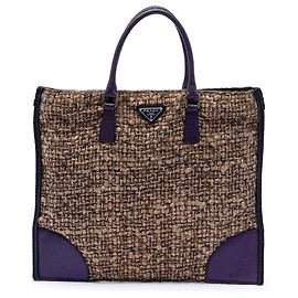 Prada Brown Cinghiale Trimmed Viscose Flat Tote Brown