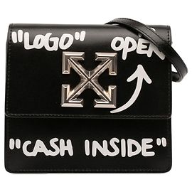 Off White Bolsa Jitney 0.7 em couro de vitelo vitrificado preto Off-White com interior em cashmere Preto