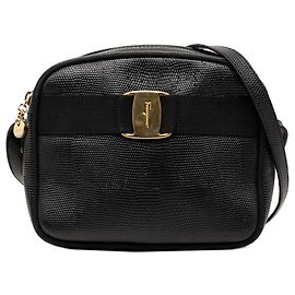 Salvatore Ferragamo Borsa a tracolla Vara in pelle con stampa lizard nera Ferragamo Nero