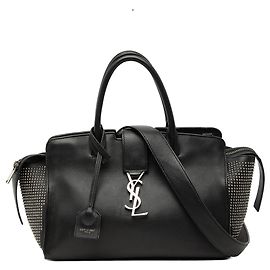 Borsa cabas Saint Laurent Downtown in pelle nera con borchie e monogramma Nero