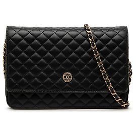 Chanel Black Quilted Lambskin Crest Wallet On Chain Black