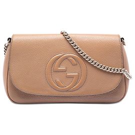 Gucci Bolsa transversal Soho Chain Flap em couro de bezerro marrom Medium Marrom Castanho claro