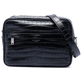 Bolsa de câmera Camp em couro preto com relevo de crocodilo Saint Laurent Preto