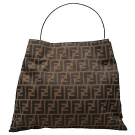 Fendi Brown Zucca Canvas Metal Handle Tote Brown