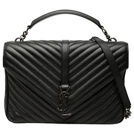 Borsa College Saint Laurent in pelle di pecora nera con monogramma Chevron Large Nero