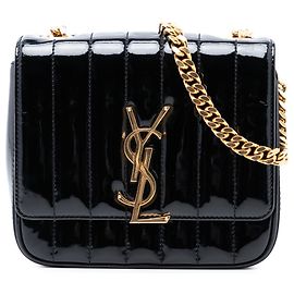 Saint Laurent Black Small Patent Monogram Vicky Chain Bag Black
