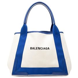 Balenciaga Cabas S Tote en toile blanche navy Blanc Blanc cassé
