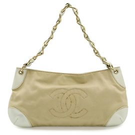 Bolsa de Alça de Corrente Chanel Coco Mark Branco Bege