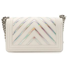 Borsa a tracolla Chanel Boy Chain in pelle bianca Bianco