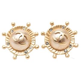 Chanel Coco Mark Gold Plated Rhinestone Stud Earrings Golden