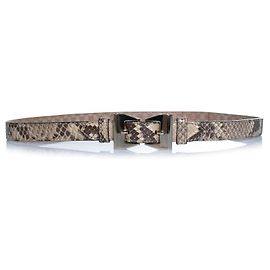 Gucci, python leather belt with gold metal bow Brown