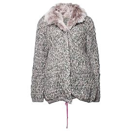 Ermanno Scervino, cardigan en maille gris avec col en fourrure. Gris