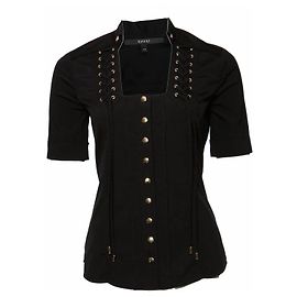 Gucci, Top nero con bottoni a pressione dorati. Nero