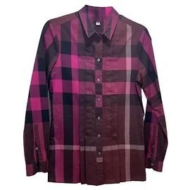 Burberry Brit Checked Cotton Shirt Black Pink Purple