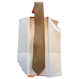 Corbata de seda Hermès Les Chauves Souris Naranja Azul claro