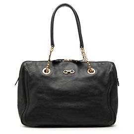 Bolsa de ombro com corrente Double Gancini Salvatore Ferragamo Preto