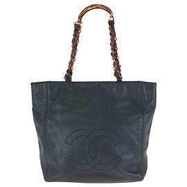 Chanel Vintage Coco Mark Marmor Chain Tote Bag Schwarz