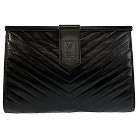 Yves Saint Laurent Vintage Black Leather Clutch Bag Black