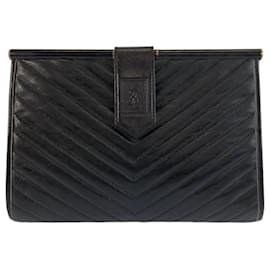 Clutch de couro preto vintage Yves Saint Laurent Preto