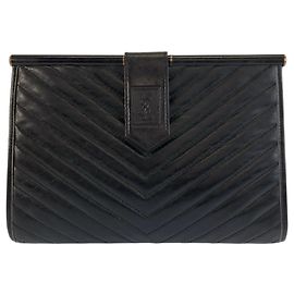 Yves Saint Laurent Vintage Black Leather Clutch Bag Black