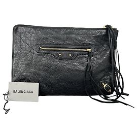 Balenciaga Classic City Clip Pouch Leather Medium Black