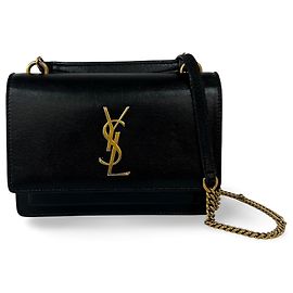 Saint Laurent Sunset Shoulder Bag Leather Small Black