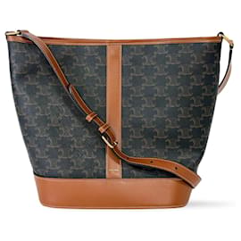 Céline Celine Bucket Bag Triomphe Coated Canvas Small Camel