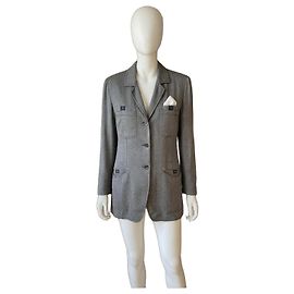 Armani Collezioni Blazer aus Wolle Grau Chevron-Muster Grau