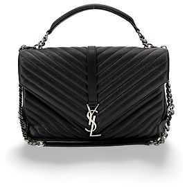 Borsa Saint Laurent Classic Monogram College Matelasse Chevron Leather Large Nero