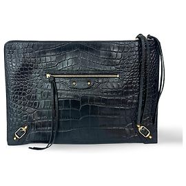 Balenciaga Classic City Clip Pouch Leather Medium Black
