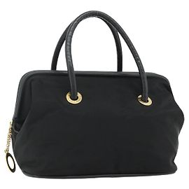 Céline Borsa a mano CELINE Circle Nylon Nero Oro Auth 177620 Nero D'oro