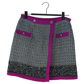 Falda CHANEL Tweed Gris CC Auth 179163A Castaño
